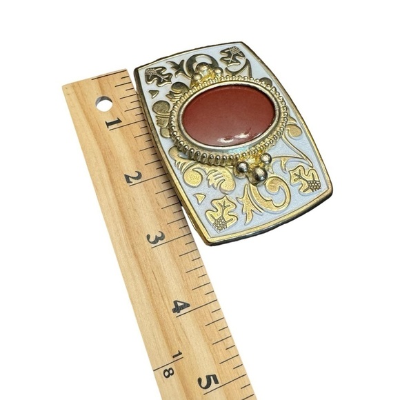 Vintage Belt Buckle Natural Polished Fire Agate Stone on Center main image 4